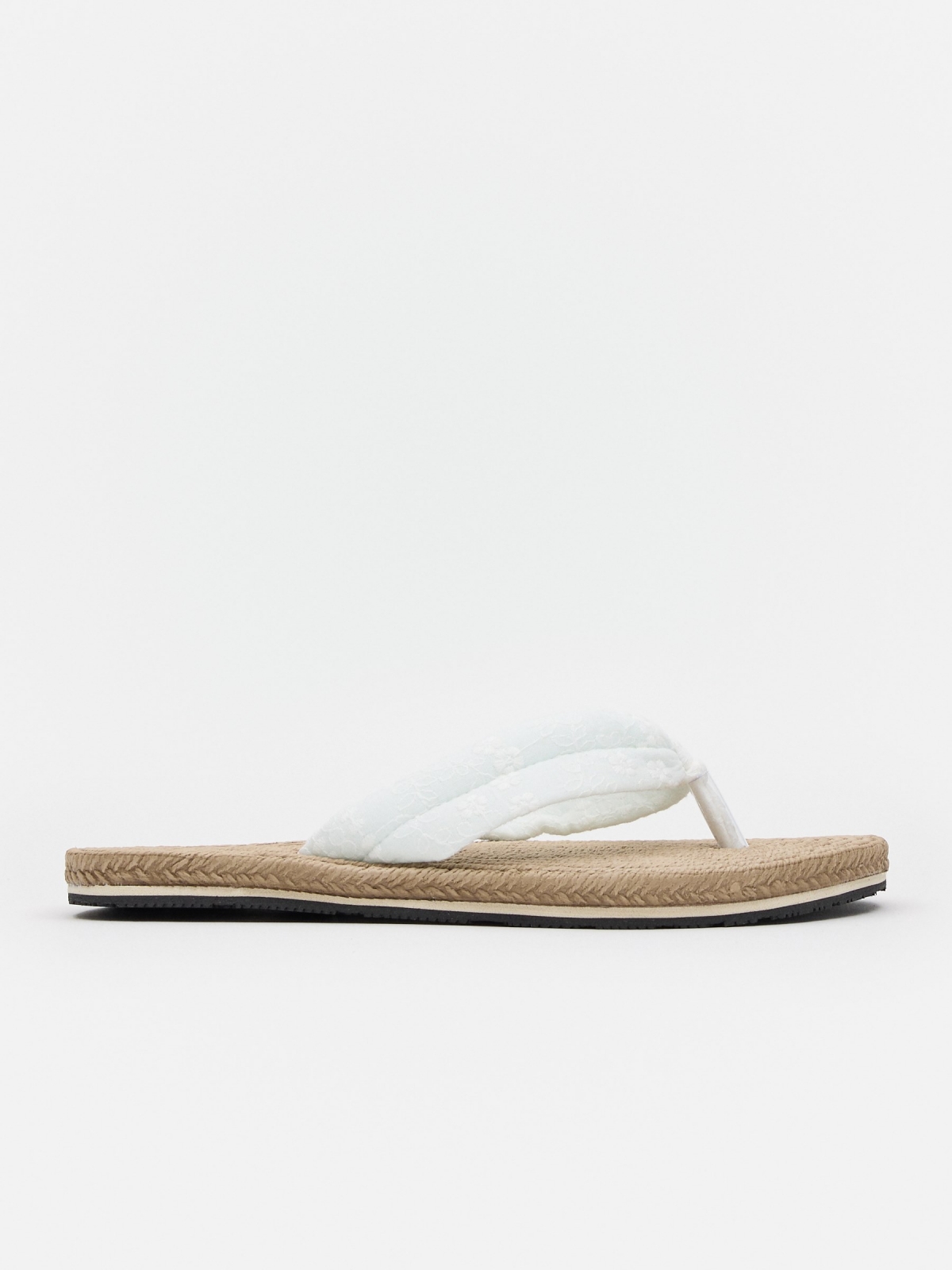 Embroidered thong sandal off white lateral view
