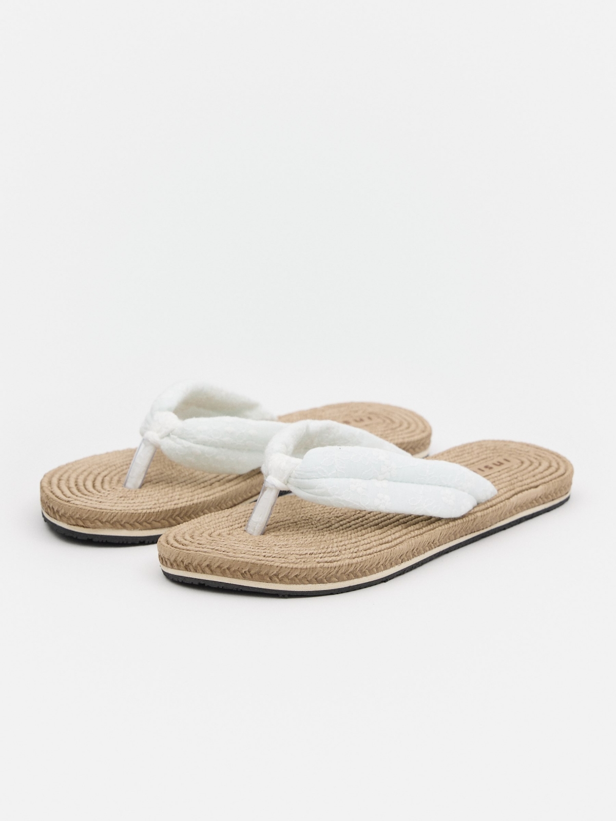 Embroidered thong sandal off white 45º front view
