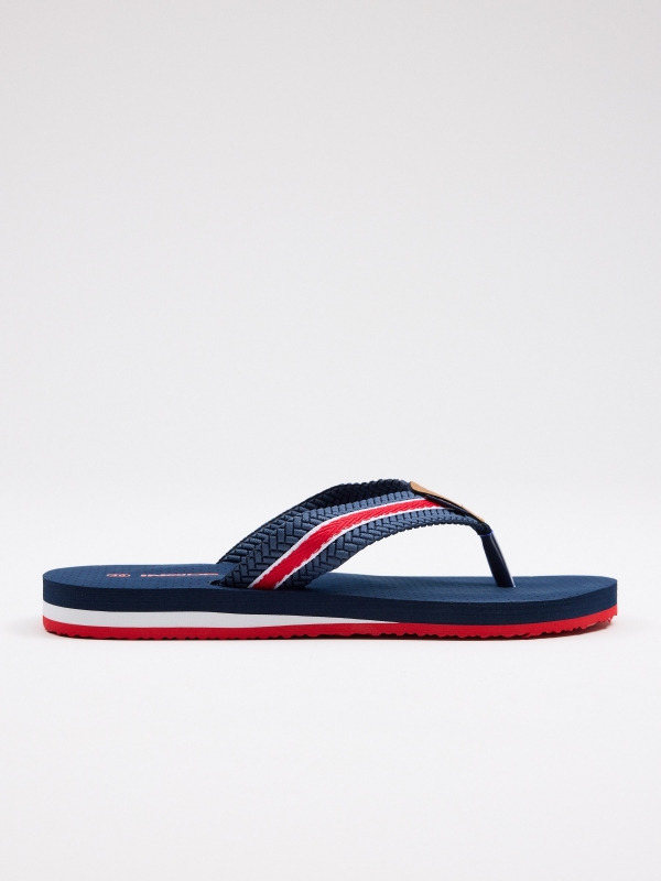 Patent leather flip flops navy lateral view