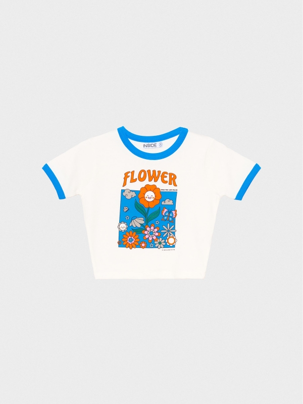  Flowers crop top off white