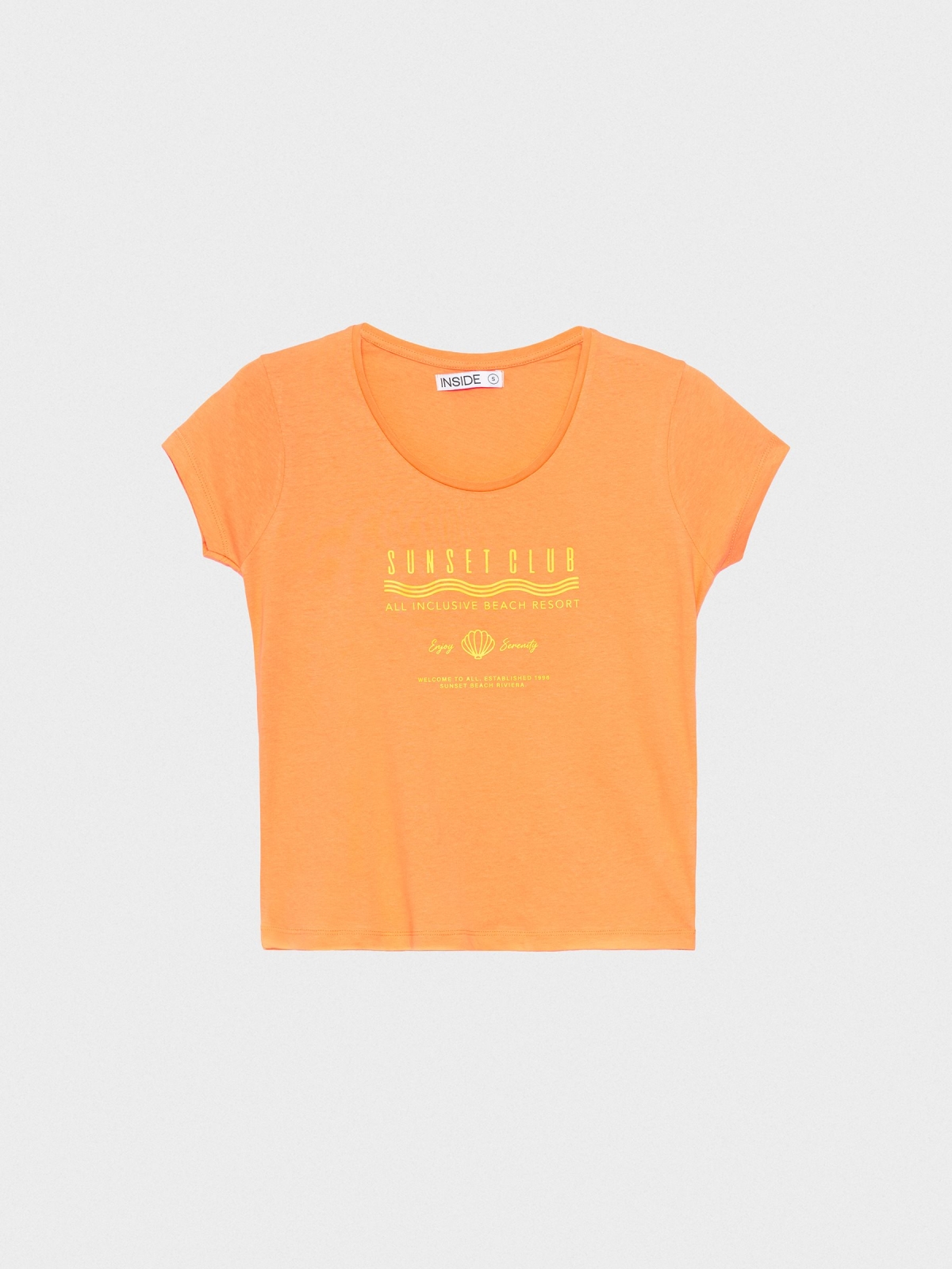  T-shirt crop rib print laranja