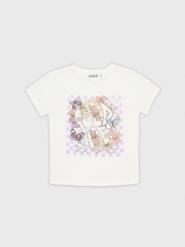  Camiseta crop print mariposas blanco roto