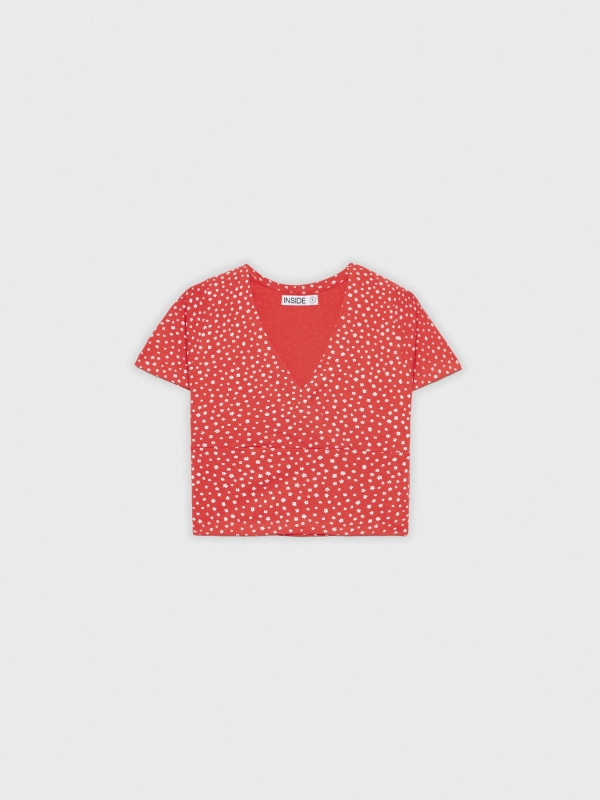  Camiseta crop escote cruzado rojo