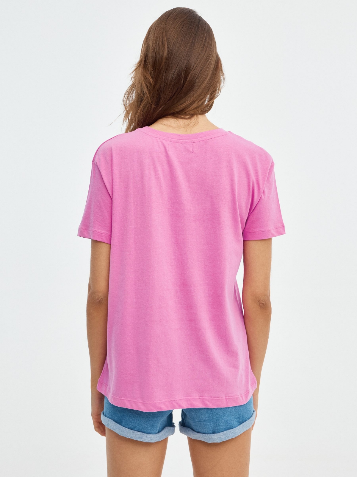Camiseta oversized Music rosa vista media trasera