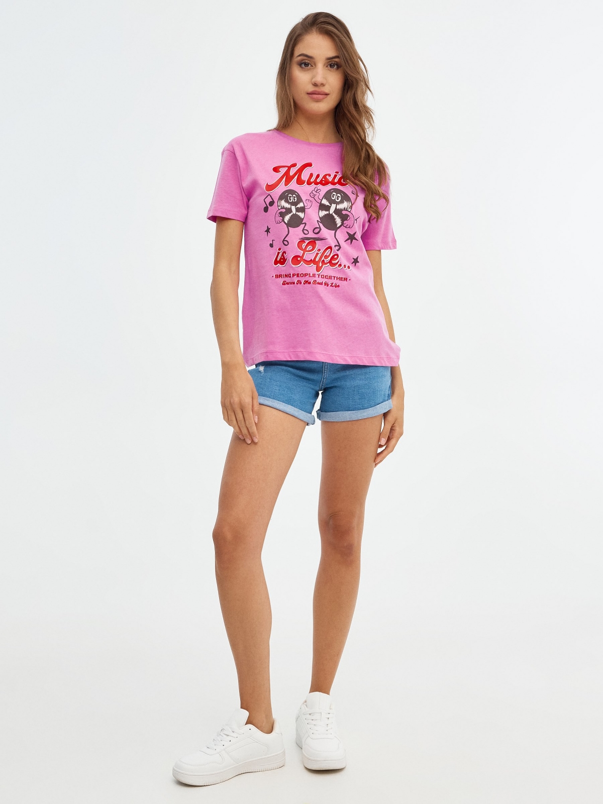 T-shirt de música de grandes dimensões rosa vista geral frontal