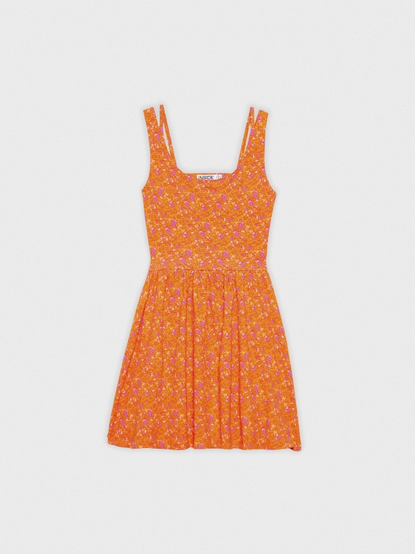 Vestido mini evasé espalda abierta naranja caldera
