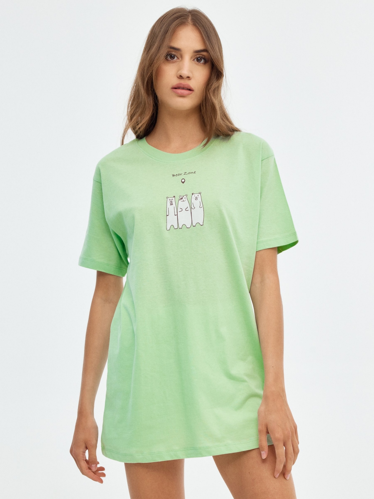 T-shirt oversized In Forest verde claro vista meia frontal