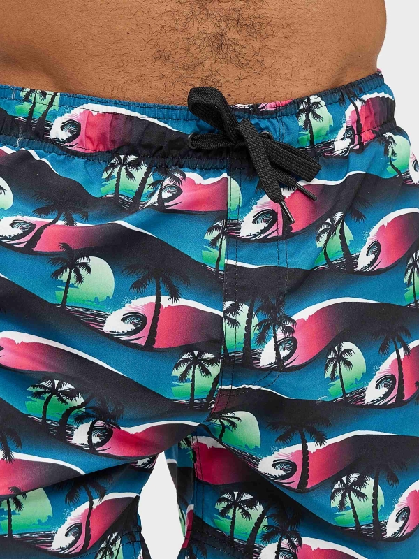 Palm trees and waves swimsuit black detail view