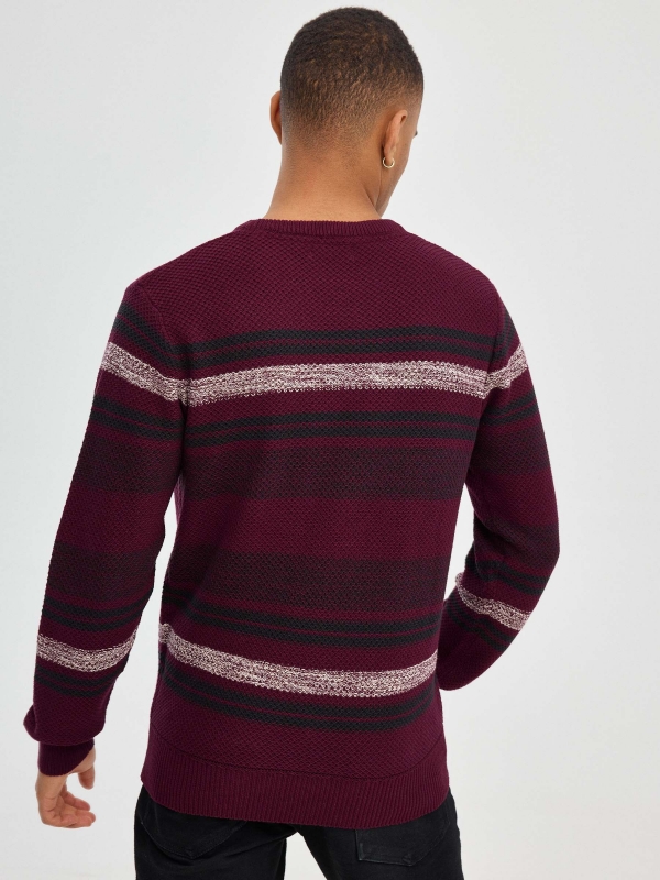 Coloured striped jumper burgundy middle back view