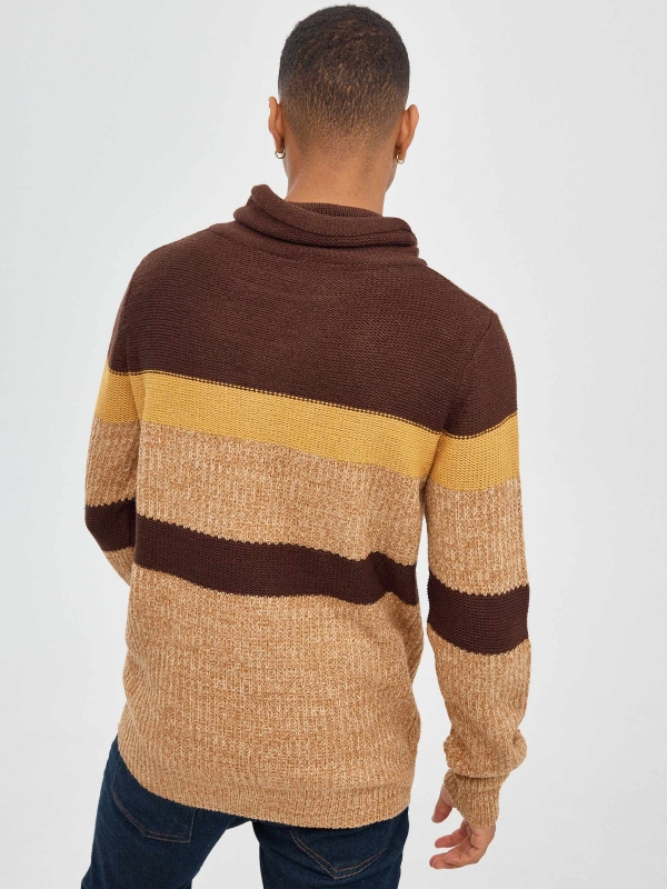 Striped sweater with collar chocolate middle back view