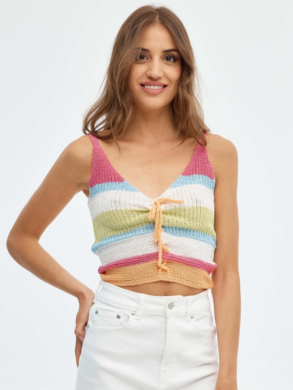 Knit top with laces multicolor middle front view