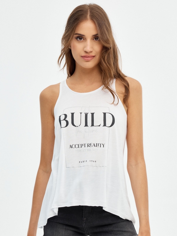 Fluid T-shirt with text white middle front view