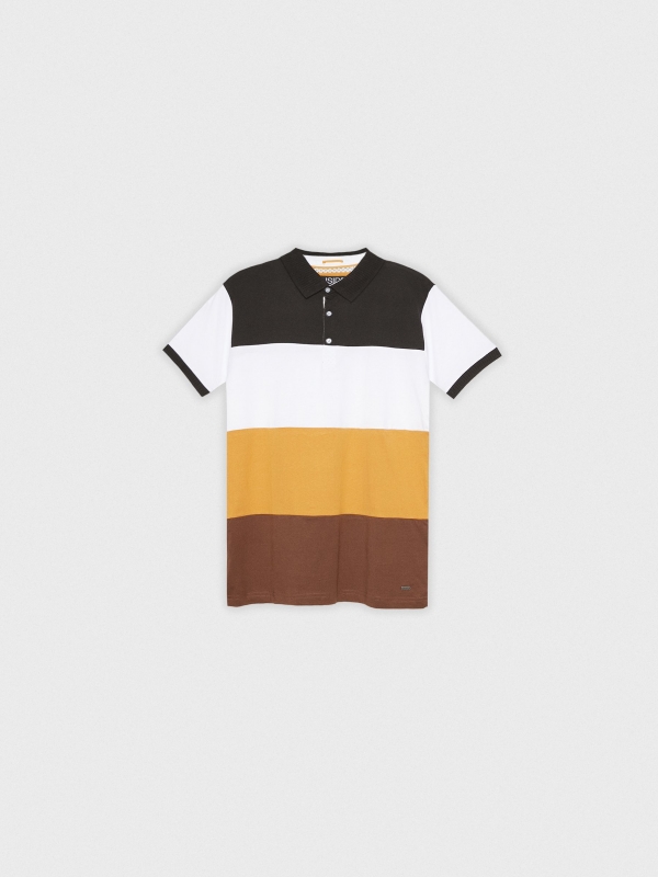  Striped polo shirt with buttons dark brown