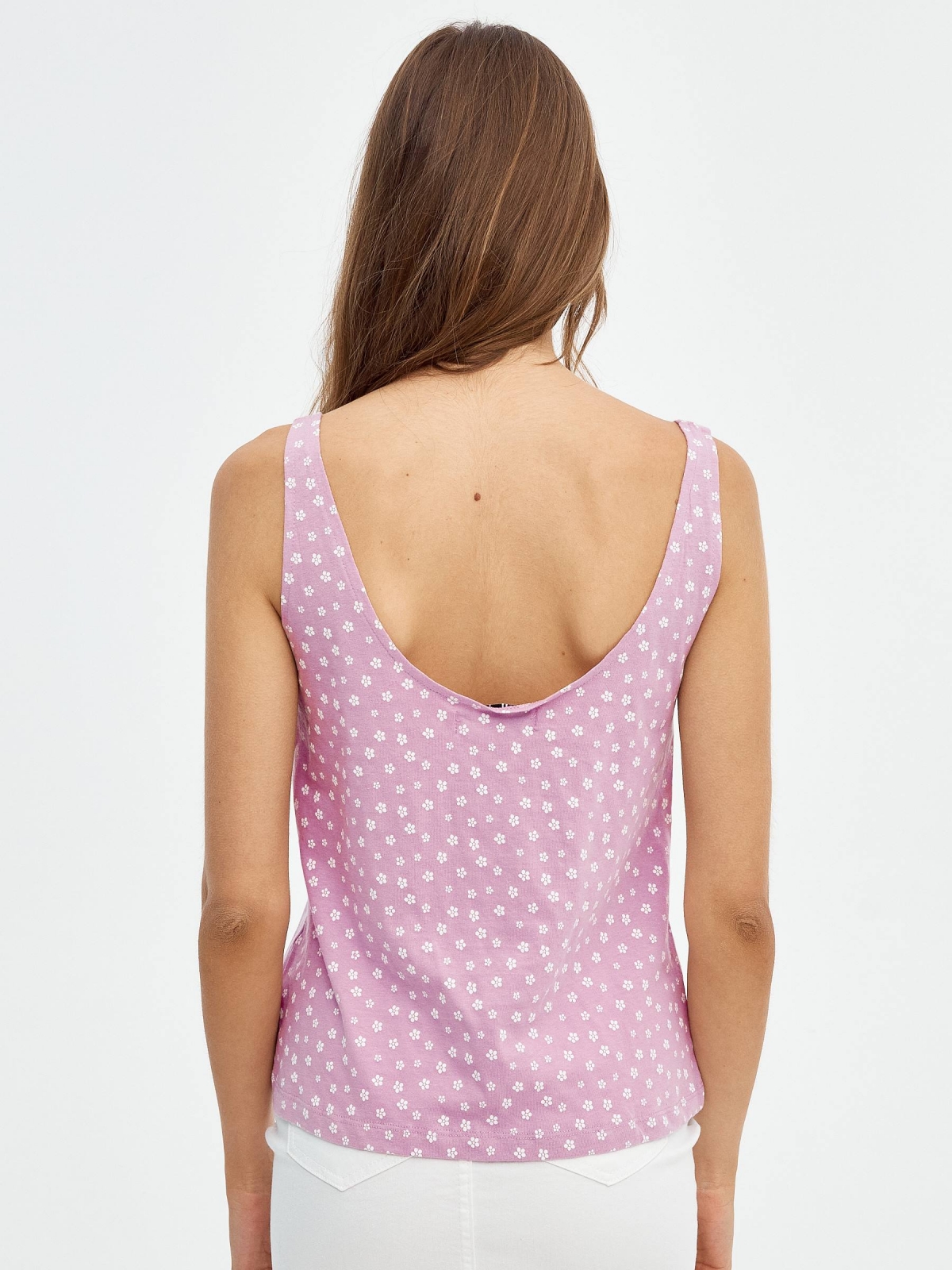 Mini print tank top mauve middle back view