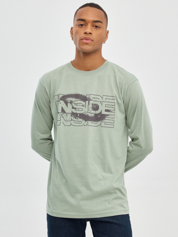 INSIDE regular T-shirt greyish green middle front view