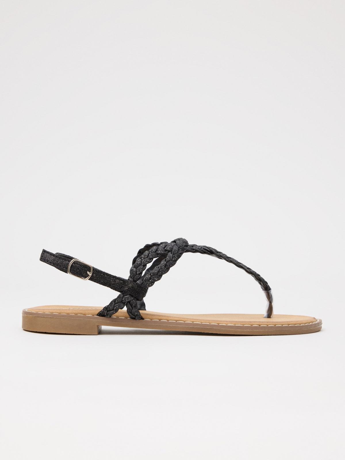 Braided toe sandal with glitter black/beige