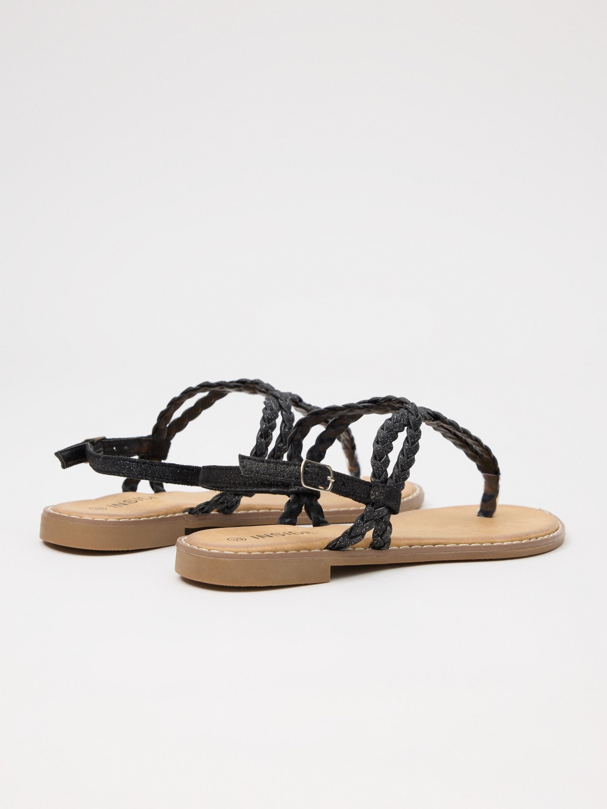 Braided toe sandal with glitter black/beige 45º back view