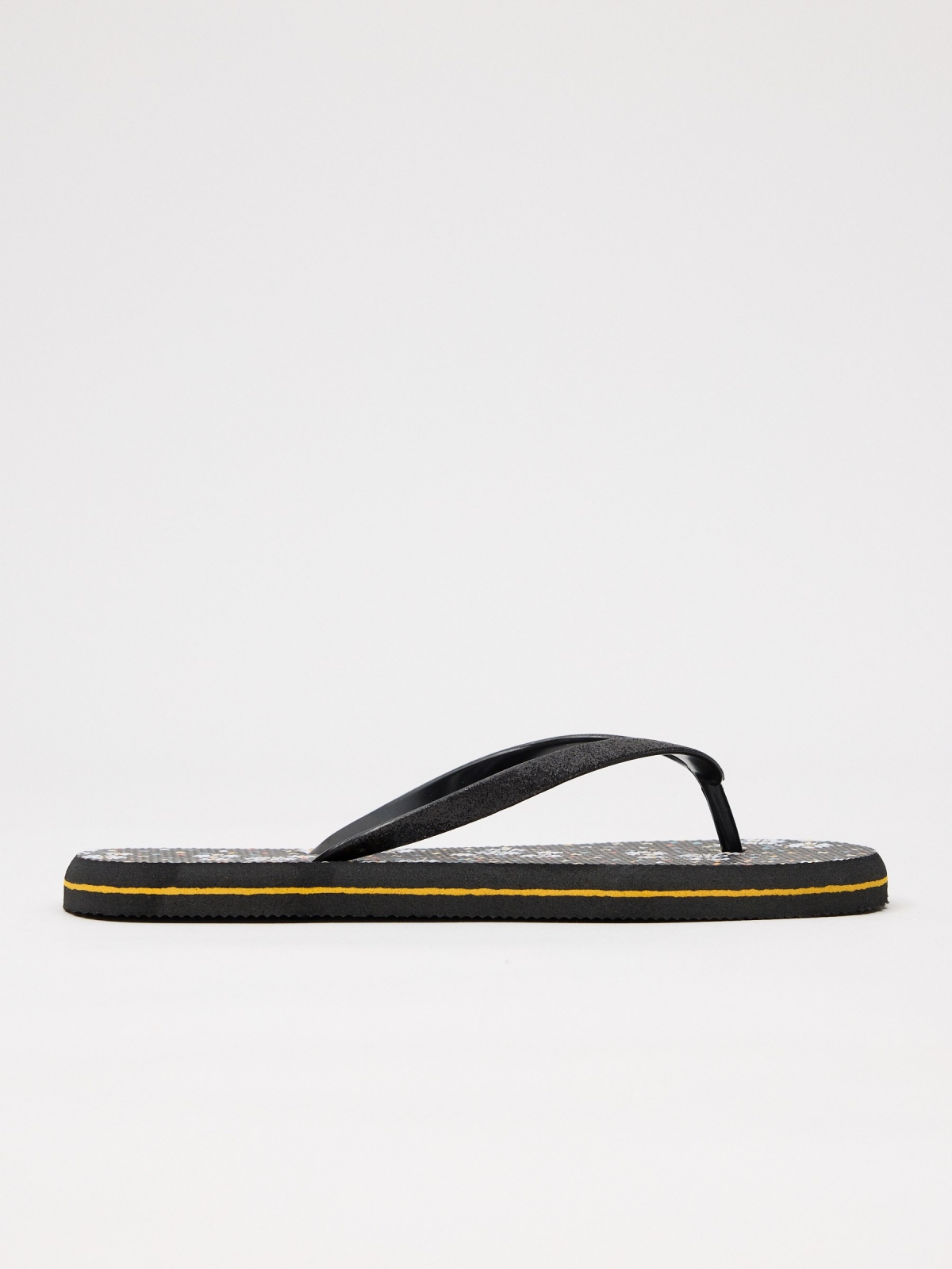 Beach flip flops with flowers black lateral view