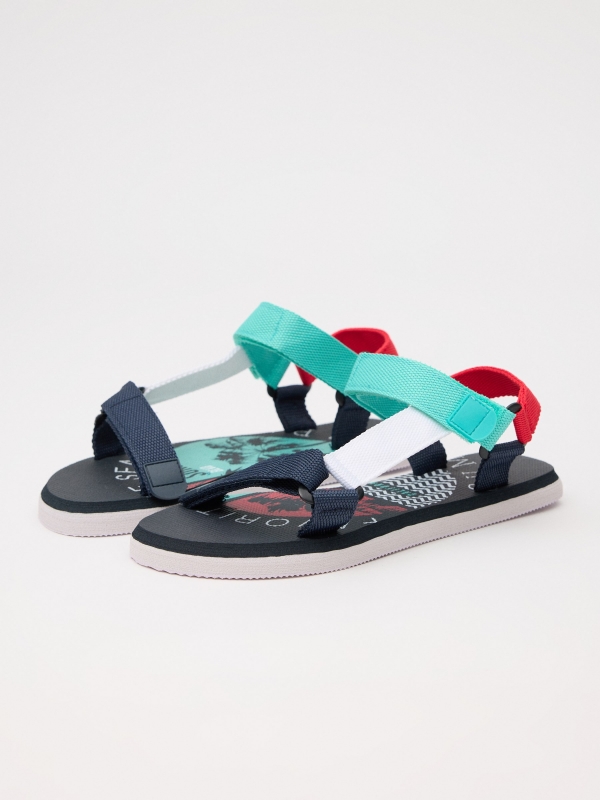 Summer crab sandals multicolor 45º front view