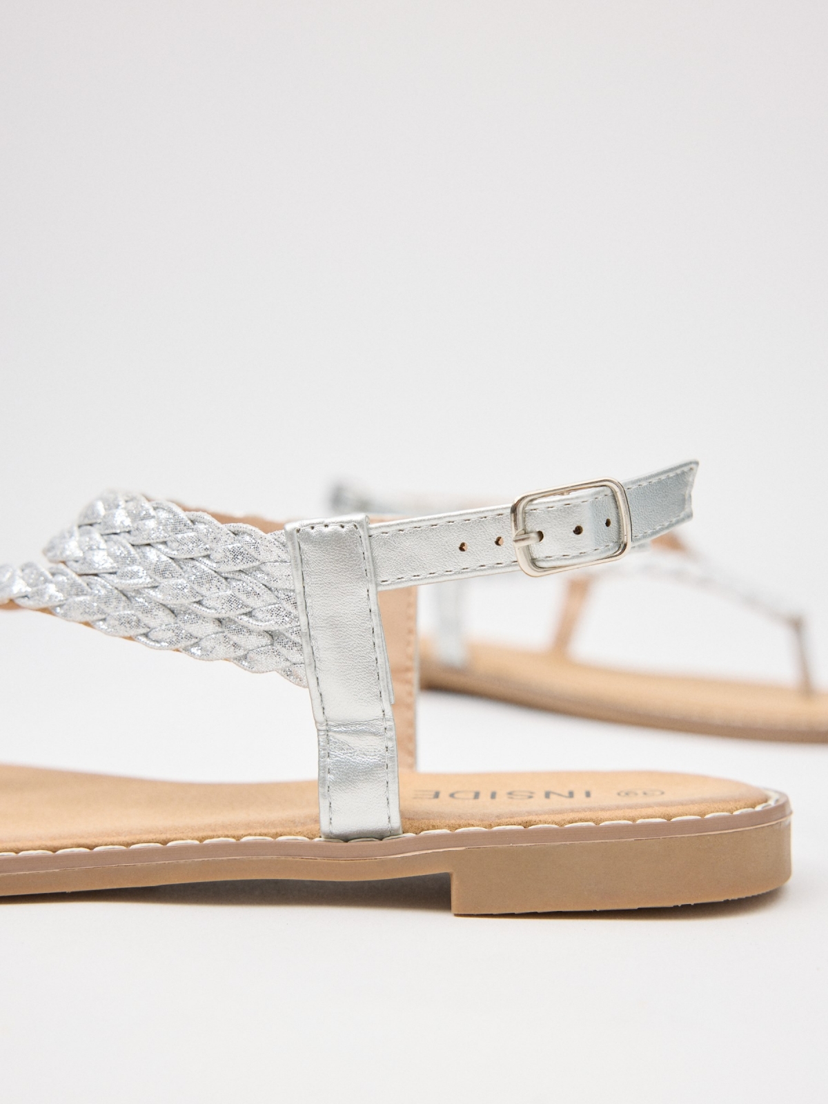 Braided toe sandal with glitter ivory detail view