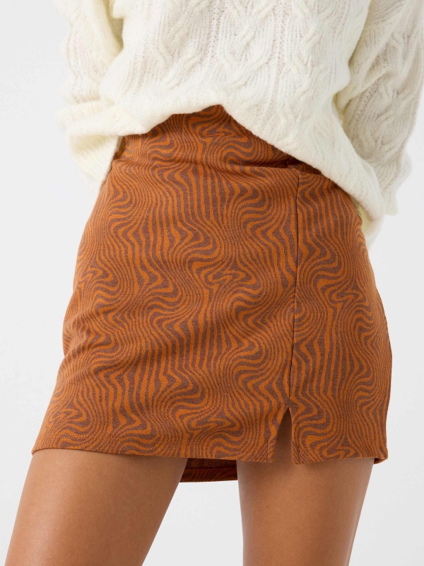 Psychedelic print knit skirt cinnamon detail view