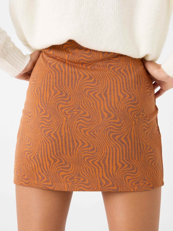 Psychedelic print knit skirt cinnamon detail view