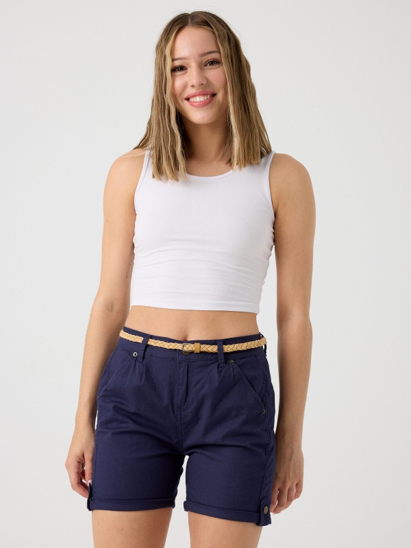 Braided belt shorts blue middle front view