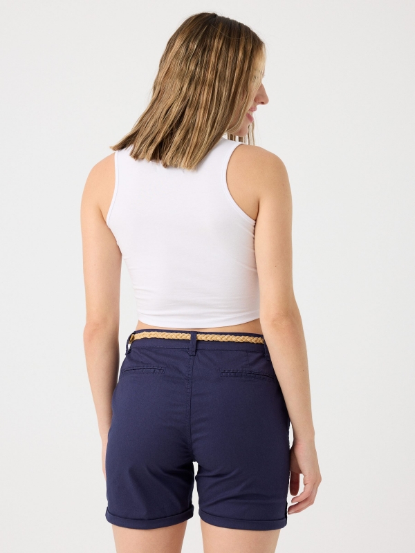 Braided belt shorts blue middle back view