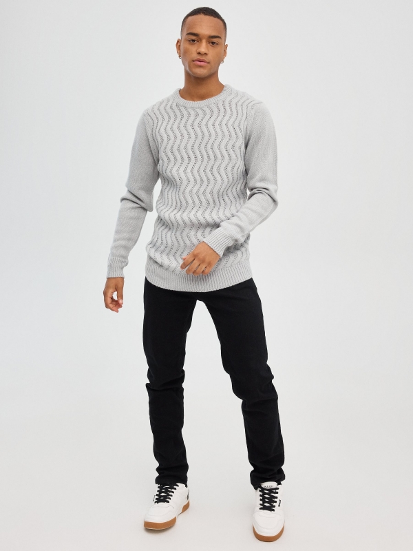 Ribbed jumper grey front view