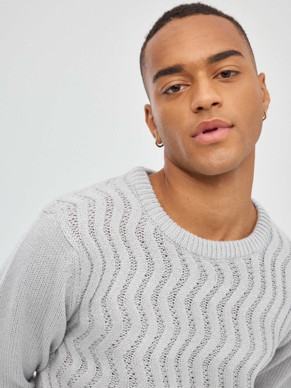 Ribbed jumper grey detail view