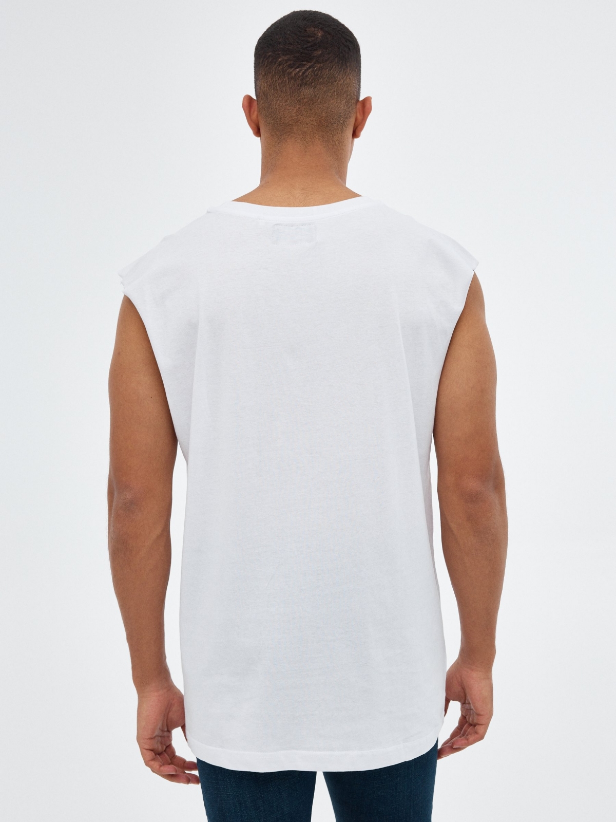 Hawaiian sleeveless t-shirt white middle back view