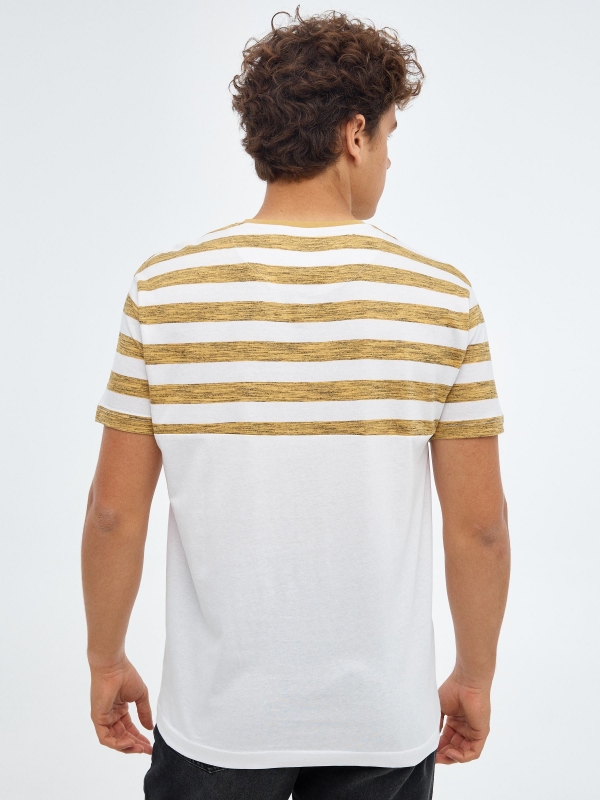 Striped T-shirt with pocket yellow middle back view