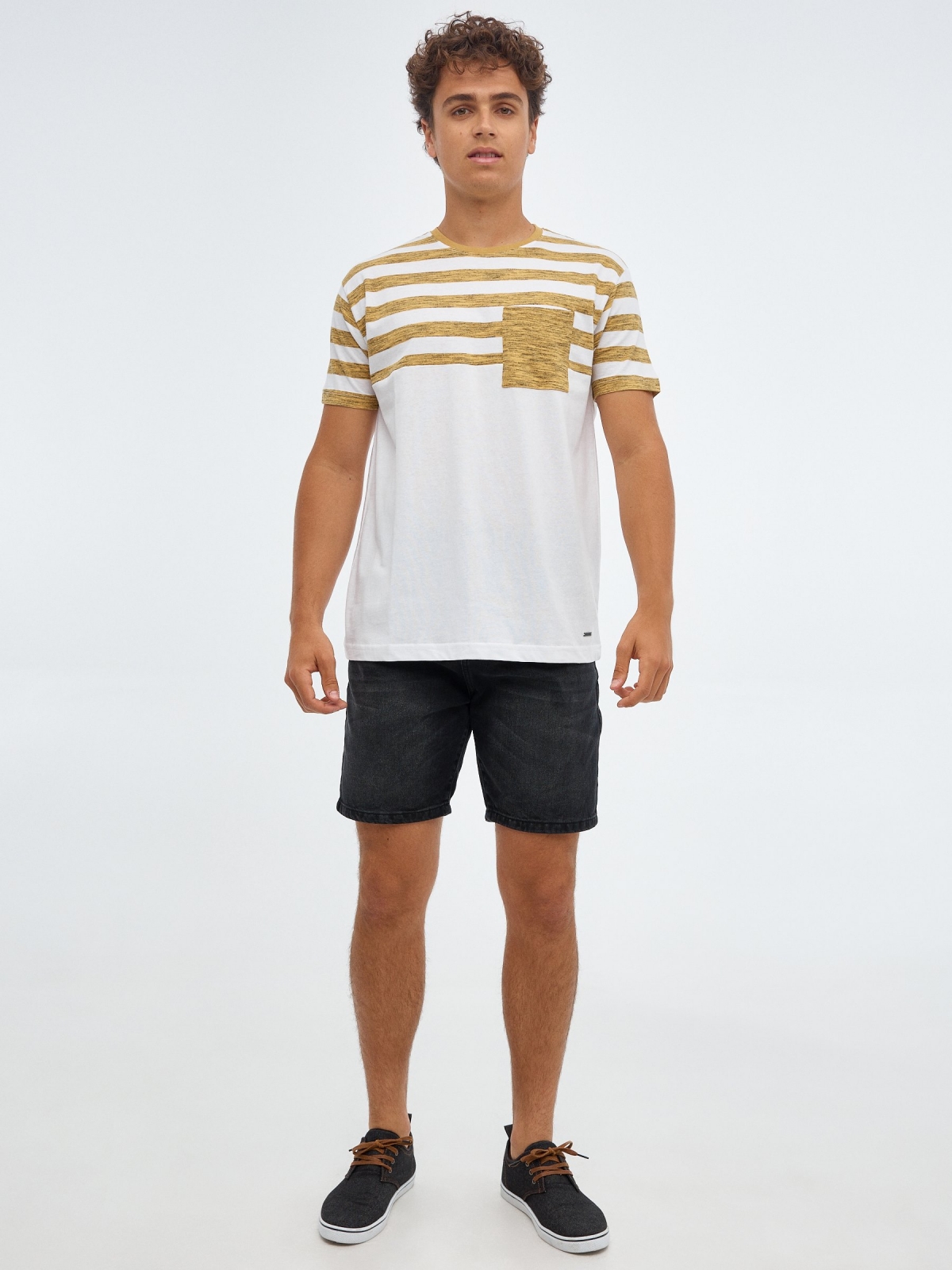 Striped T-shirt with pocket yellow front view
