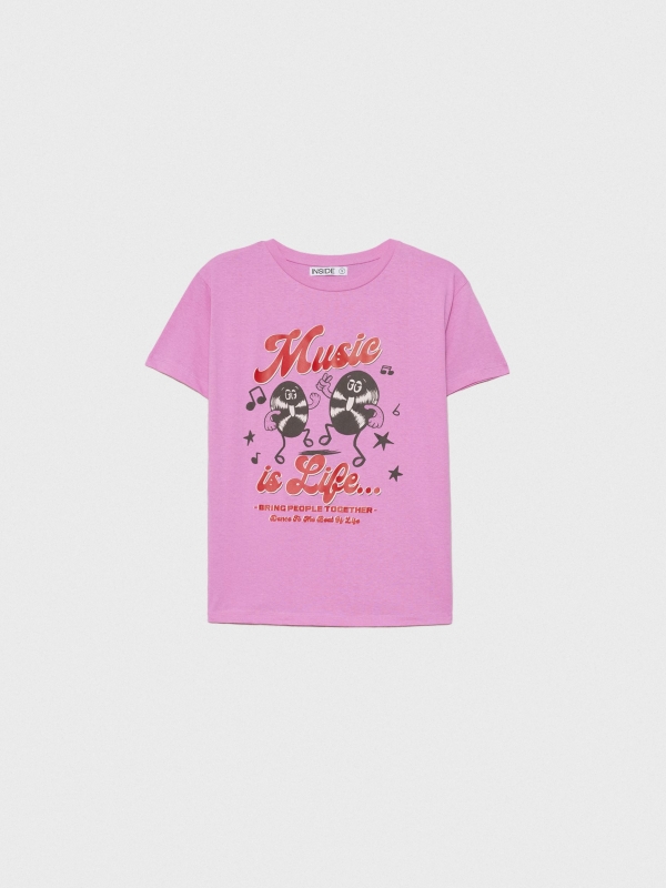  T-shirt de música de grandes dimensões rosa