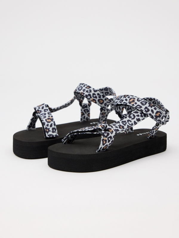 Leopard crab sandals white 45º front view