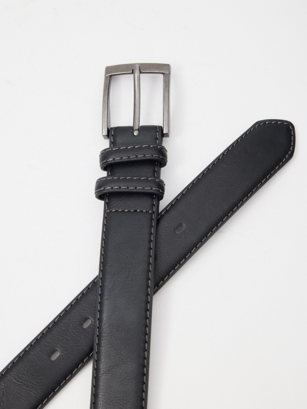 Stitching leather effect belt black detail view