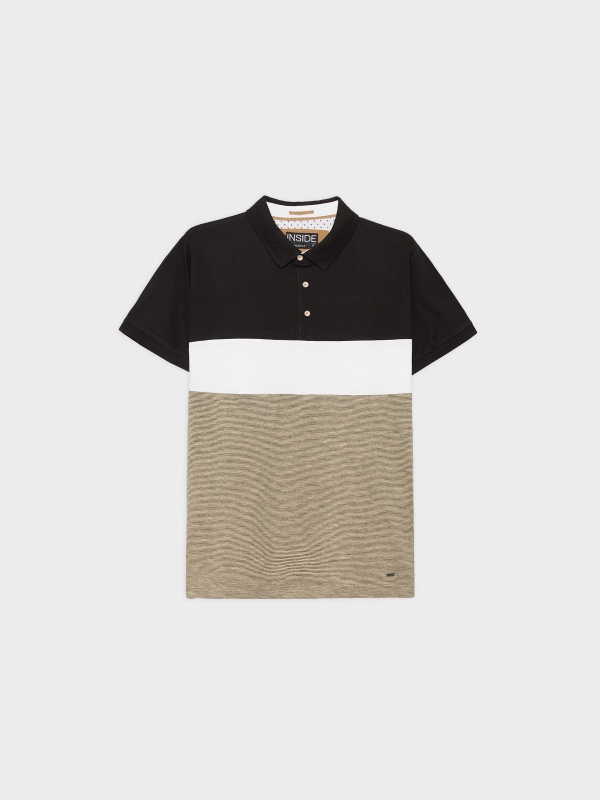  Color block striped polo shirt beige