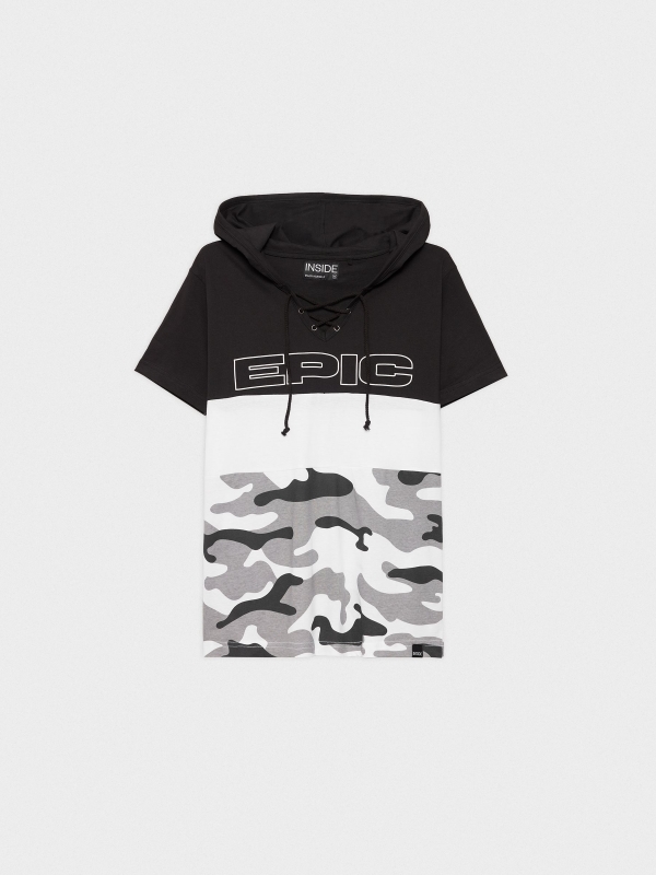  Camouflage print hooded t-shirt black