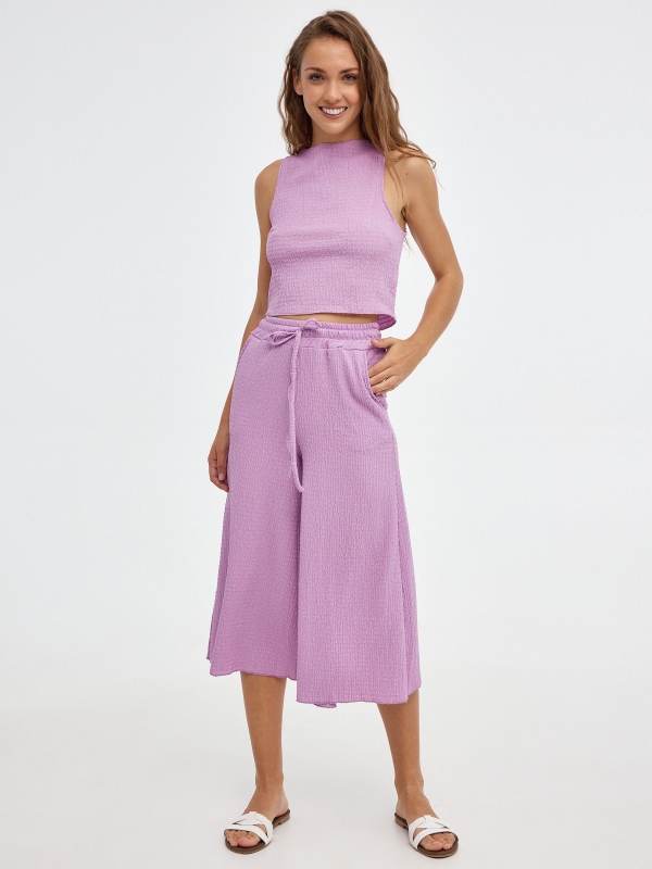 Textured culotte pants