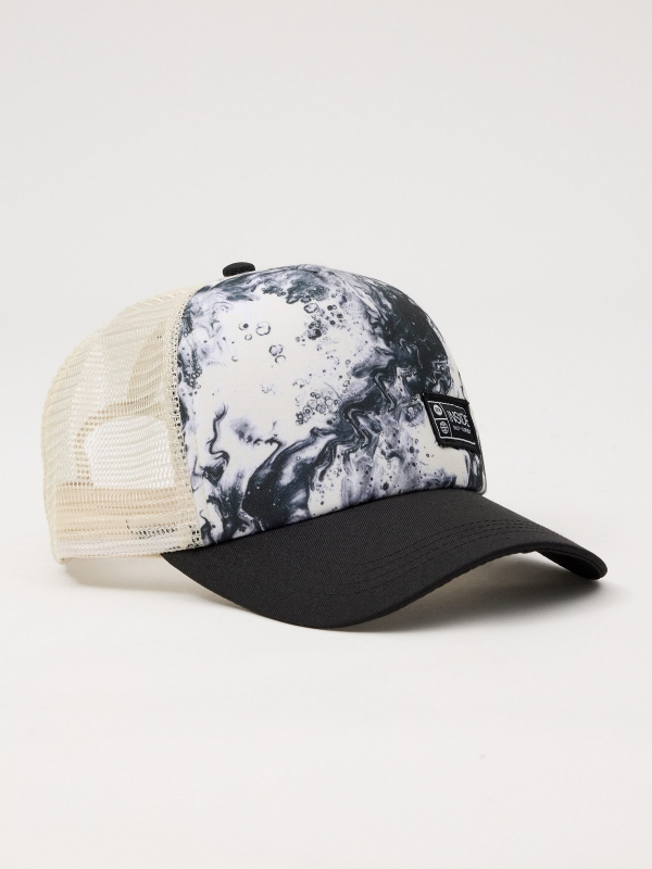 Patterned cap with mesh beige detail view