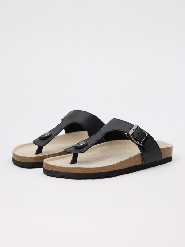 Black sandal with buckle black 45º front view