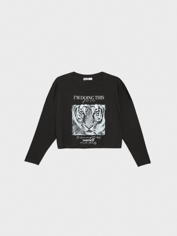  Tiger crop print t-shirt black