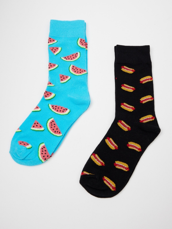Pack of 2 watermelon donuts socks multicolor middle front view