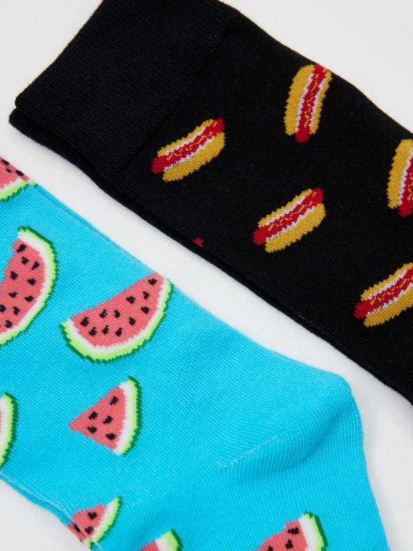 Pack of 2 watermelon donuts socks multicolor middle back view