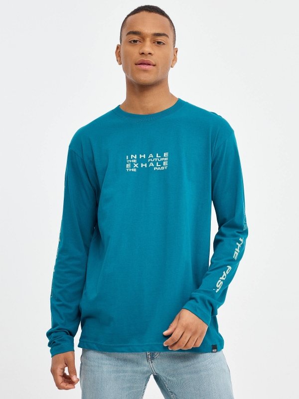 INHALE T-shirt turquoise middle front view