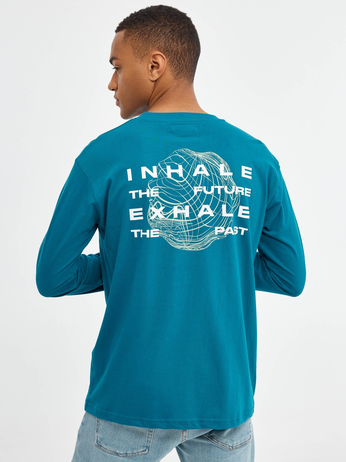 INHALE T-shirt turquoise middle back view
