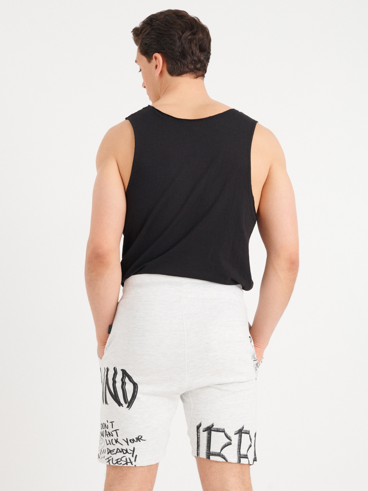 Printed jogger bermuda shorts light grey middle back view