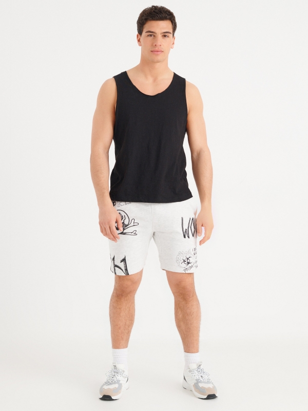 Printed jogger bermuda shorts light grey front view