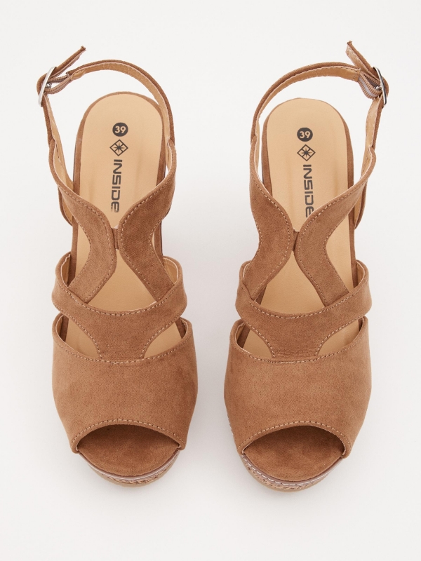 Lined wedge sandal light brown zenithal view