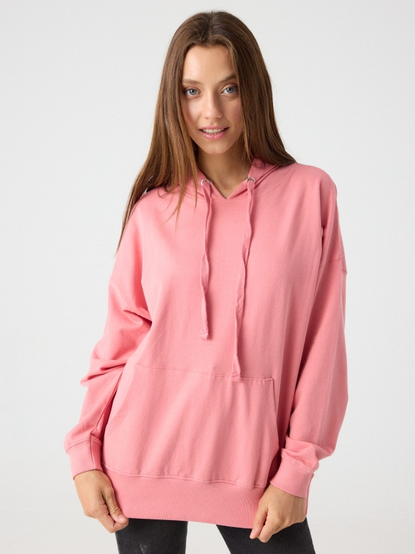 Basic hoodie light pink middle front view